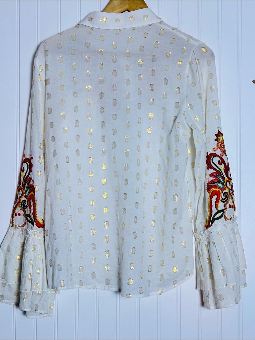 Soft Surroundings Flamenco Embroidered Button Down Blouse M NWOT Paisley Floral - Picture 8 of 11